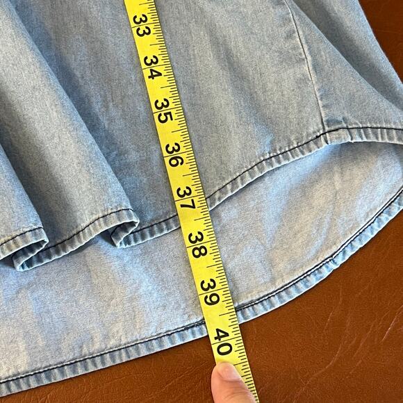 The Limited Blue Chambray Long Sleeve Jean Shift Mini Dress Size Small Tie Waist - Picture 10 of 10